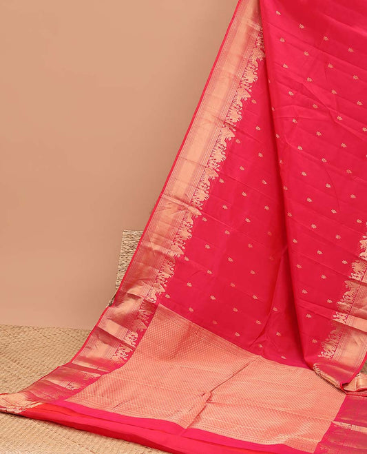 Red floral buttas vasundhara elite silk saree with self intricate zari designb order & checked zari design pallu