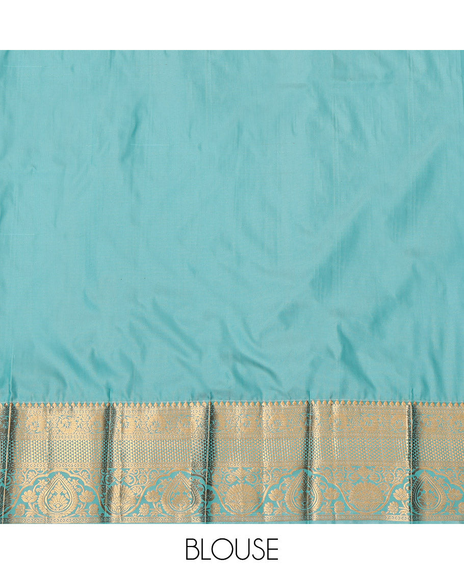 Orange Budget Silk Saree, Elevated with Zari Buttas, Contrast Traditional Zari Border, Grand Pallu, and a Contrast Blouse