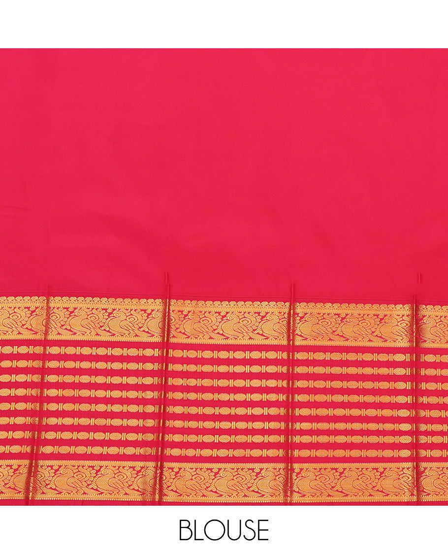 Green Budget Silk Saree, Spotlighted with Zari Buttas, a Contrast Traditional Zari Border, Grand Pallu, and a Contrast Blouse