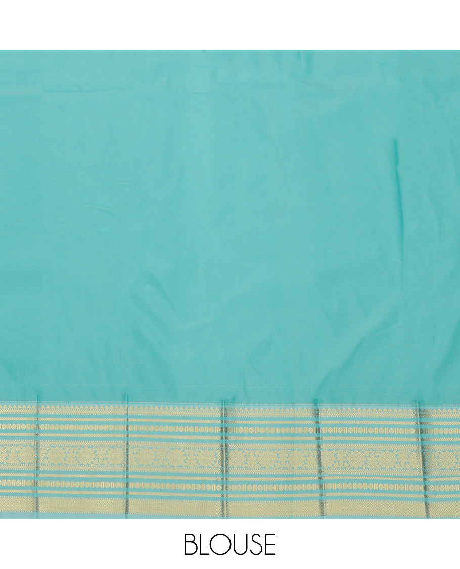 Navy Blue Budget Silk Saree, Woven with Zari Buttas, a Contrast Traditional Zari Border, Geometric Pallu, and a Contrast Blouse