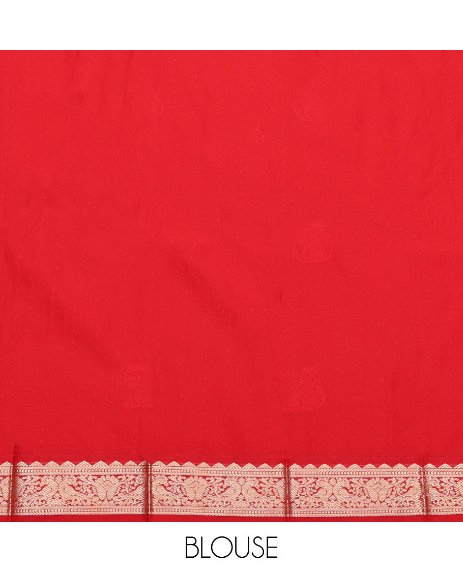 Blue Budget Silk Saree, Steeped with Zari Buttas, Complemented by Contrast Traditional Border, Geometric Pallu and a Contrast Blouse