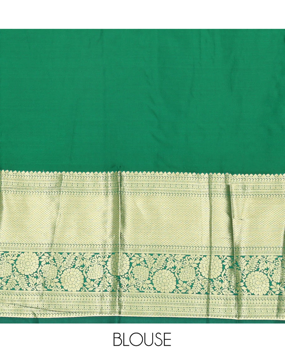 Red Art Silk Material Half Saree, Opulently Embellished with Jacquard Skirt, a Contrast Traditional Zari Border, Contrast Blouse, and an Intricate Dhavani