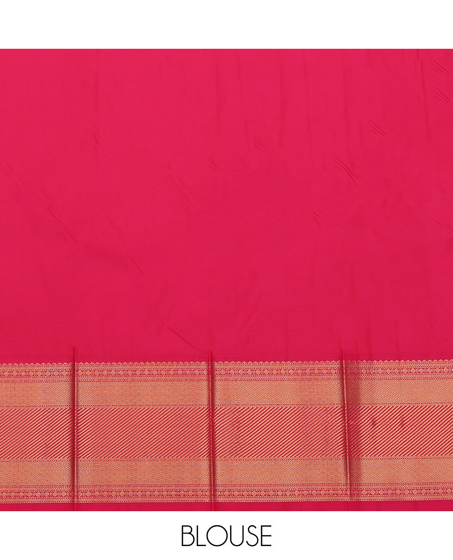 Turquoise Budget Silk Saree, Detailed with Zari Buttas, a Contrast Traditional Ganga-Jamuna Border, Intricate Pallu, and a Contrast Blouse