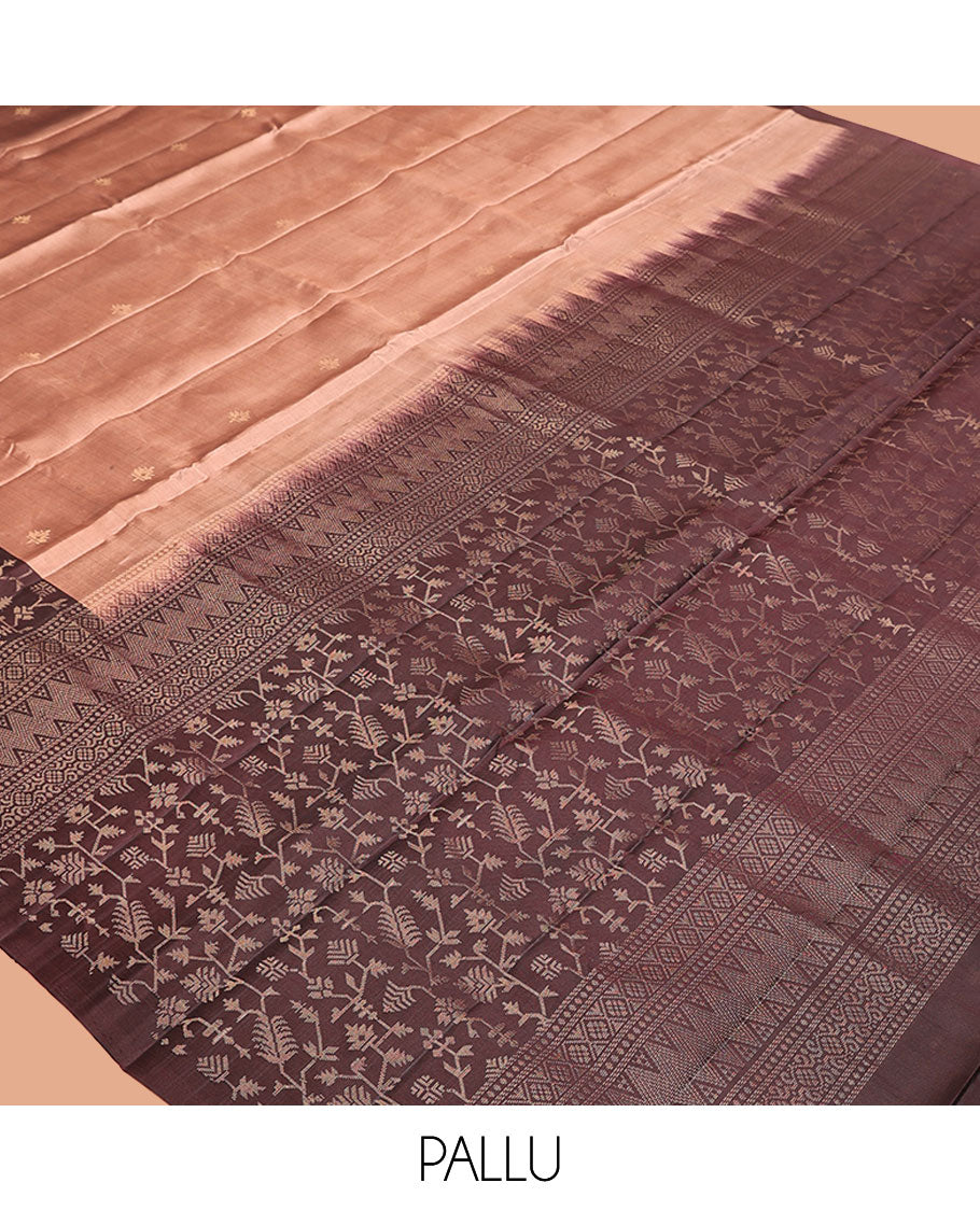 Light Brown Mayuri Lite Silk Mix Saree, Woven with Zari Buttas on Its Body, Complemented by a Contrast Border,  a Contrast Pallu of Intricate Designs, and Paired with a Contrast Blouse