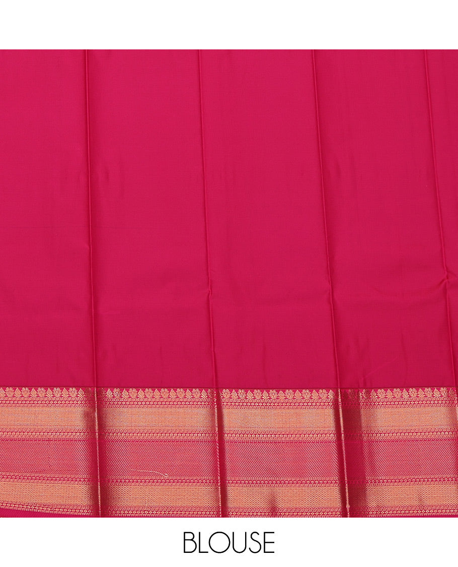Violet Budget Silk Saree, Detailed with Paisley Buttas and Stripes All Over Its Body, Complemented by a Contrast Traditional Zari Border, Grand Pallu, and Paired with a Contrast Blouse