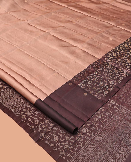 Light Brown Mayuri Lite Silk Mix Saree, Woven with Zari Buttas on Its Body, Complemented by a Contrast Border,  a Contrast Pallu of Intricate Designs, and Paired with a Contrast Blouse