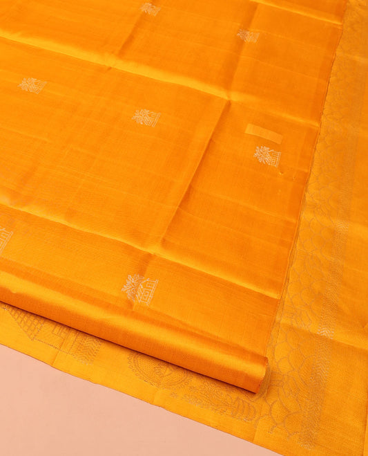 Borderless Orange Mayuri Soft Silk Saree, Sparsely Sparkled with Home Motifs All Over Its Body, Sparsely Woven Pallu of Unique Patterns, and Paired with a Matching Blouse