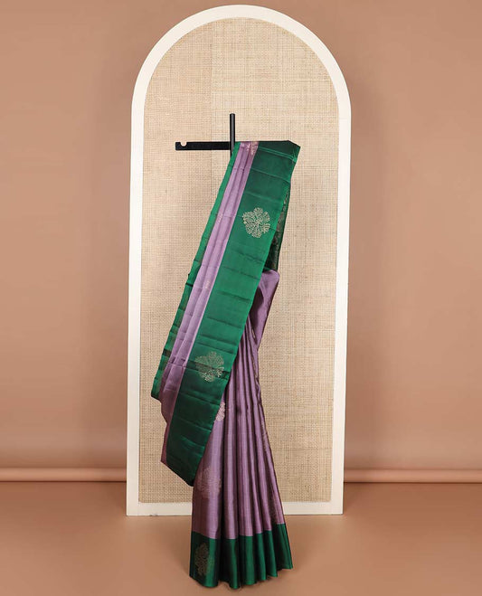 Pink zari buttas silk mix saree, contrast tree buttas border & zari-rich floral-geometric pallu