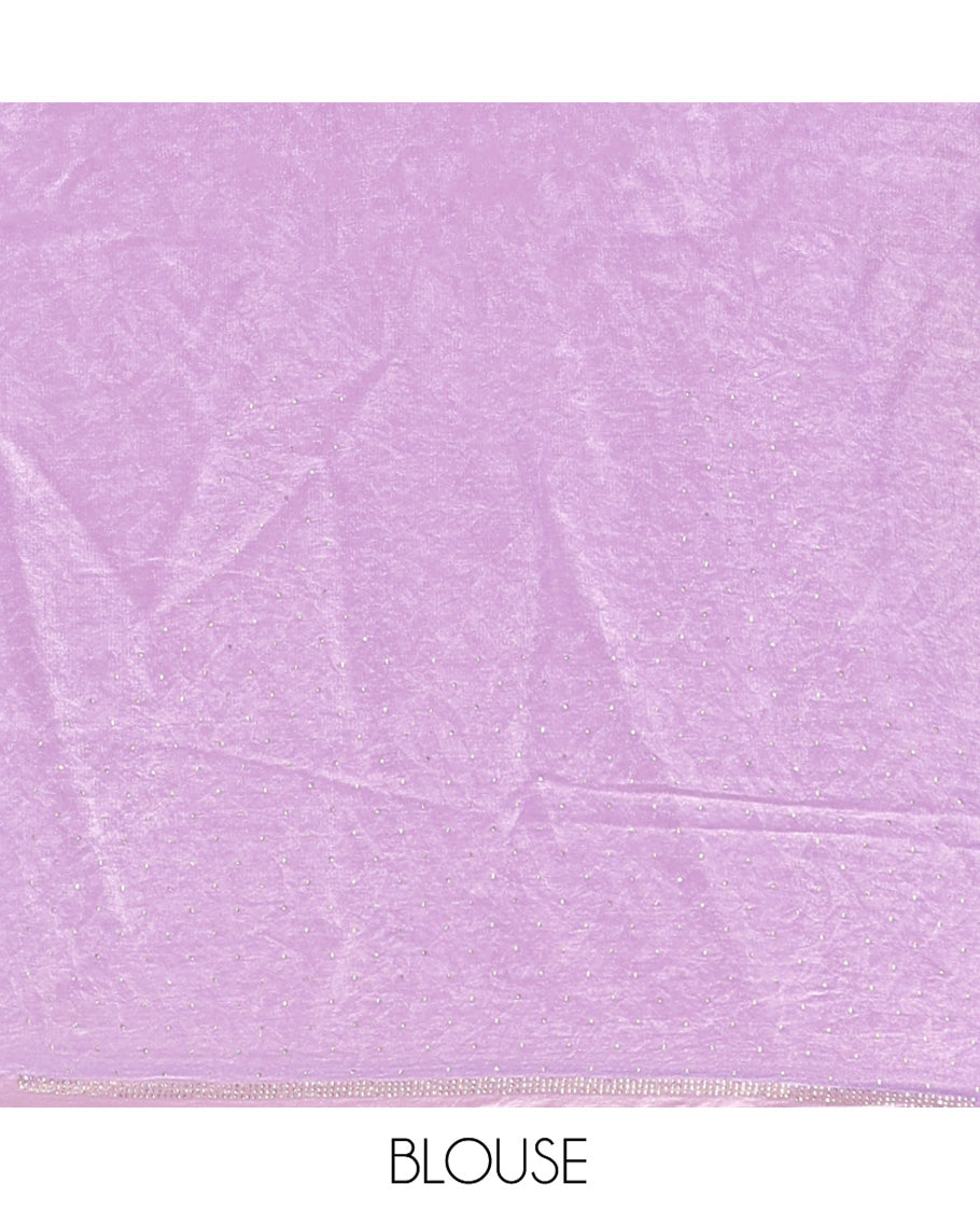 Lavender Designer Saree, Beautified with Stone Lines All Over Its Body, Highlighted by Scallop Stone Work Border, and Paired with a Matching Blouse