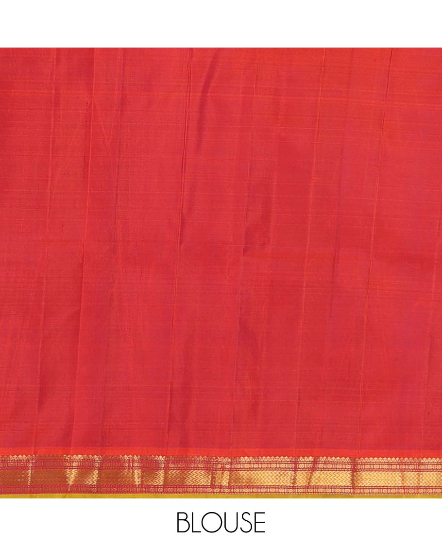 Purple plain Kanchipuram silk saree, contrast border of salngai, muthu, cross kamalam, and vanki designs, and zari design pallu