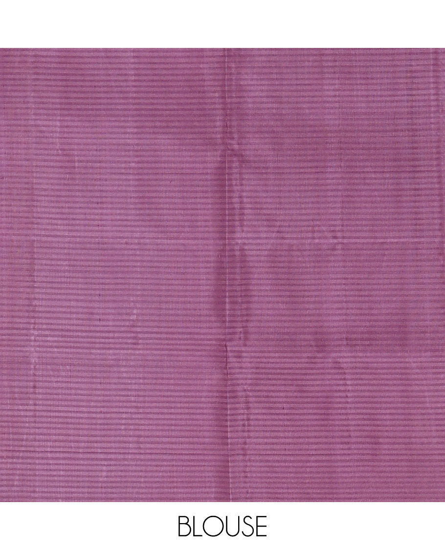 Orange vazhaipoo striped & buttas soft silk saree, contrast diamond patterned border & pallu of traditional zari designs