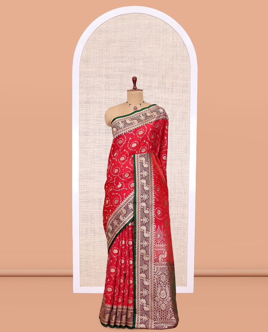 Red Semi-Banaras Nylon Saree
