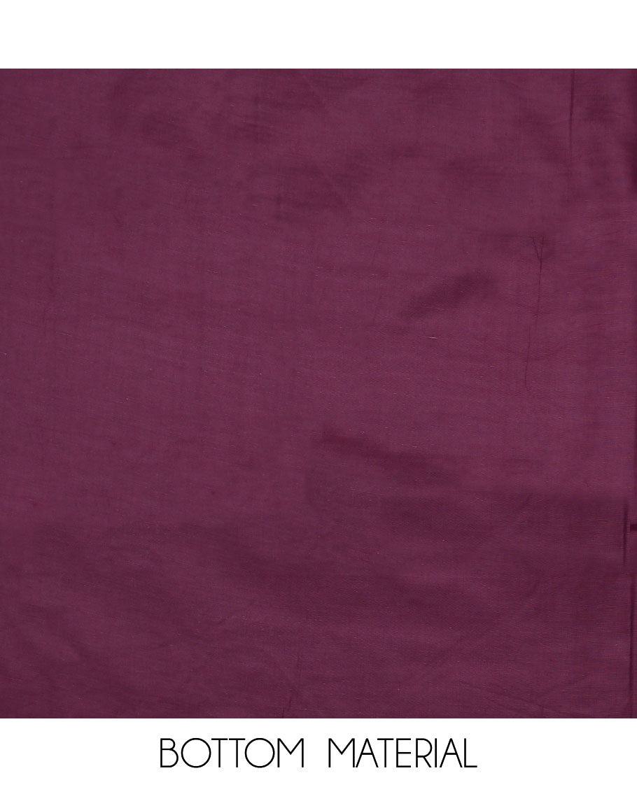 Purple material chudidar set, hand-painting style Pichwai lotus, cow and peacock printed top, plain bottom and dupatta mirrors the same top print