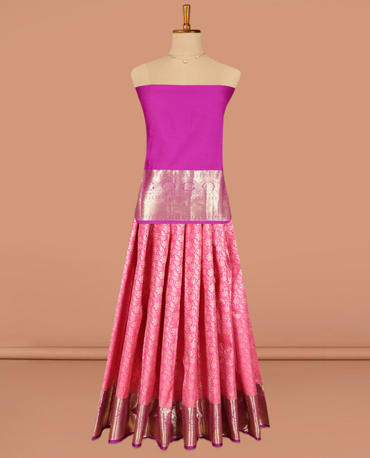 Pink Art Silk Pavadai Material Set