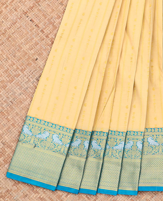 Sandal Budget Silk Saree, Subtly Sparkled with Zari Buttas on Its Body, Complemented by a Contrast Traditional Zari Design Border, Pallu of Jaal Design, and Paired with a Contrast Blouse