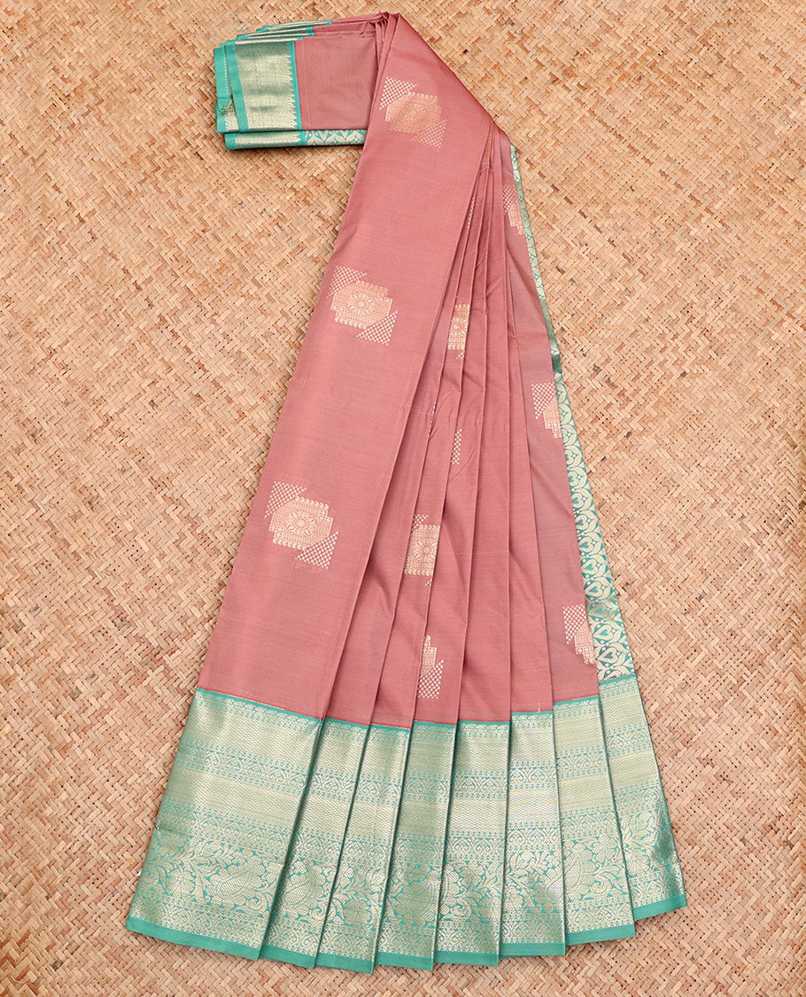 Rose Wood Pink Budget Silk Saree, Embellished with Zari Buttas All Over Its Body, Complemented by a Contrast Traditional Zari Design Border, Grand Pallu, and Paired with a Contrast Blouse