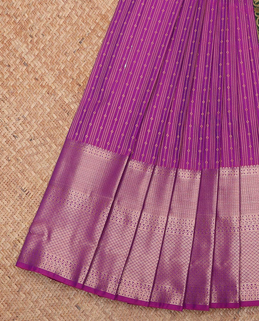 Purple Budget Silk Saree, Gracefully Embellished with Zari Stripes All Over Its Body, Highlighted by Traditional Zari Designs Woven Border, Contrast Grand Jaal Pallu, and Paired with a Contrast Blouse