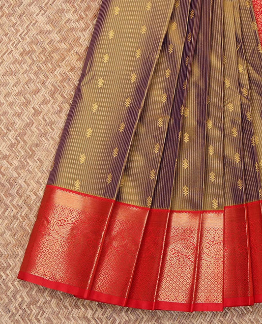 Green Budget Silk Saree, Beautified with Buttas and Stripes on Its Body, Complemented by a Contrast Traditional Zari Design Border, Grand Jaal Pallu, and Paired with a Contrast Blouse
