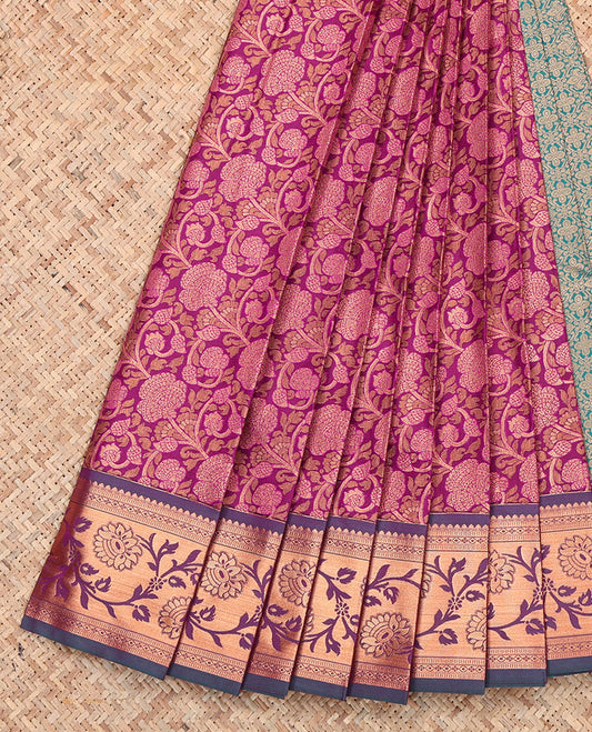 Purple Budget Silk Saree, Masterfully Woven with Floral Jaal Jacquard, a Contrast Traditional Zari Border, Grand Pallu and a Contrast Blouse