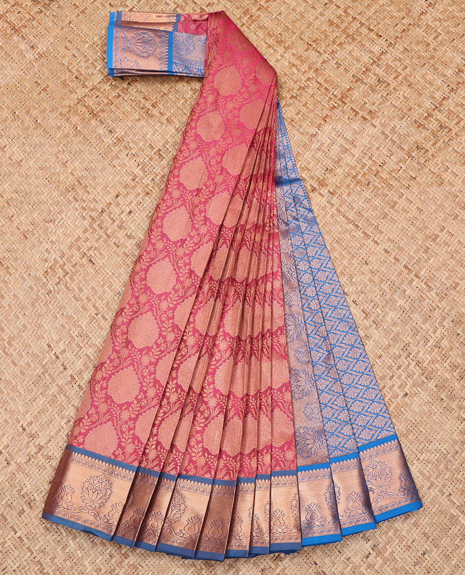 Pink Budget Silk Saree, Beautified with Jacquard Design, Complemented by a Contrast Zari Border, Jaal Pallu, and Contrast Blouse