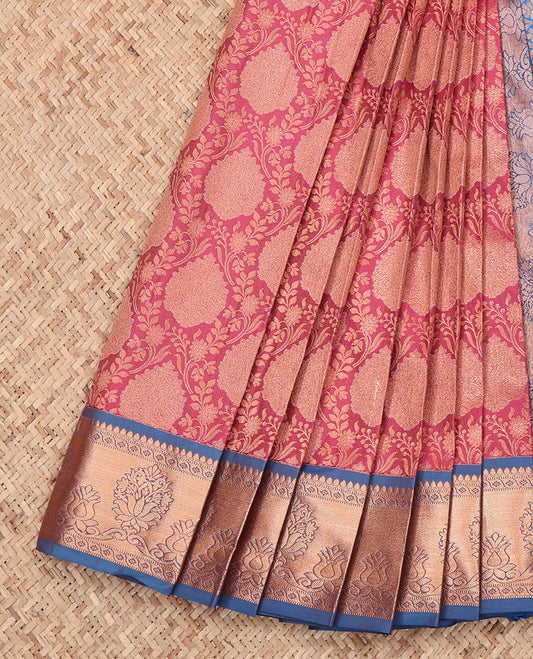 Pink Budget Silk Saree, Beautified with Jacquard Design, Complemented by a Contrast Zari Border, Jaal Pallu, and Contrast Blouse