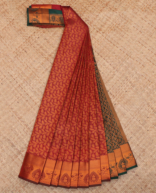 Maroon Budget Silk Saree, Woven with Jacquard Design, a Traditional Zari Border, Contrast Grand Pallu, and a Contrast Blouse