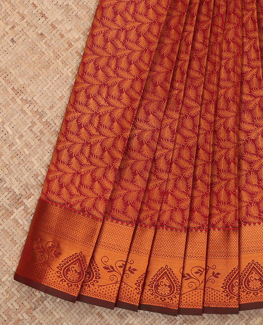 Maroon Budget Silk Saree, Woven with Jacquard Design, a Traditional Zari Border, Contrast Grand Pallu, and a Contrast Blouse
