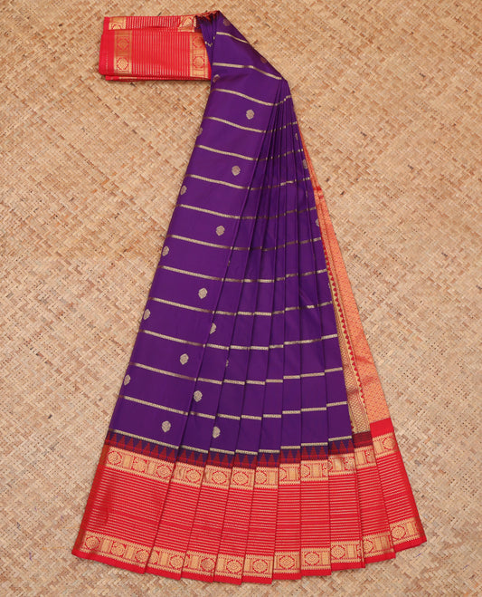 Purple Budget Silk Saree, Majestically Detailed with Zari Buttas and Stripes, a Contrast Traditional Zari Border, Jaal Pallu, and a Contrast Blouse