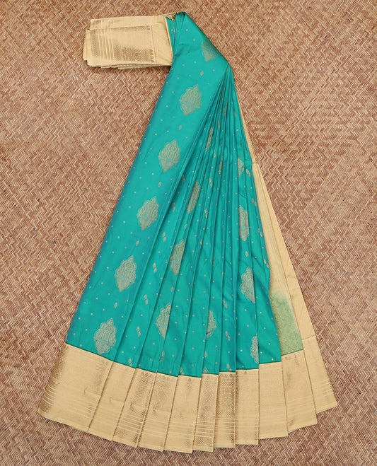 Blue Budget Silk Saree, Enthralled with Zari Buttas, a Contrast Traditional Zari Border, Grand Pallu, and a Contrast Blouse