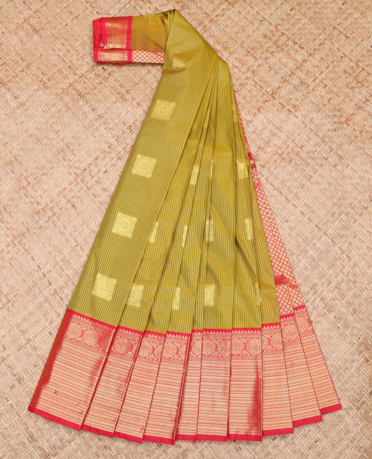 Green Contrast Zari Butta and Stripes Budget Silk Saree