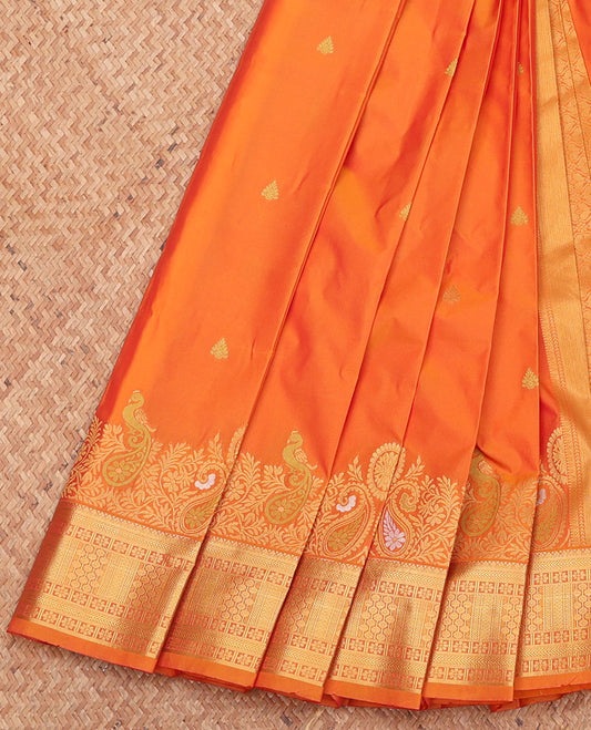 Orange Budget Silk Saree, Graced with Zari Buttas, Highlighted by a Traditional Zari Border, Intricately Designed Pallu, and a Matching Blouse