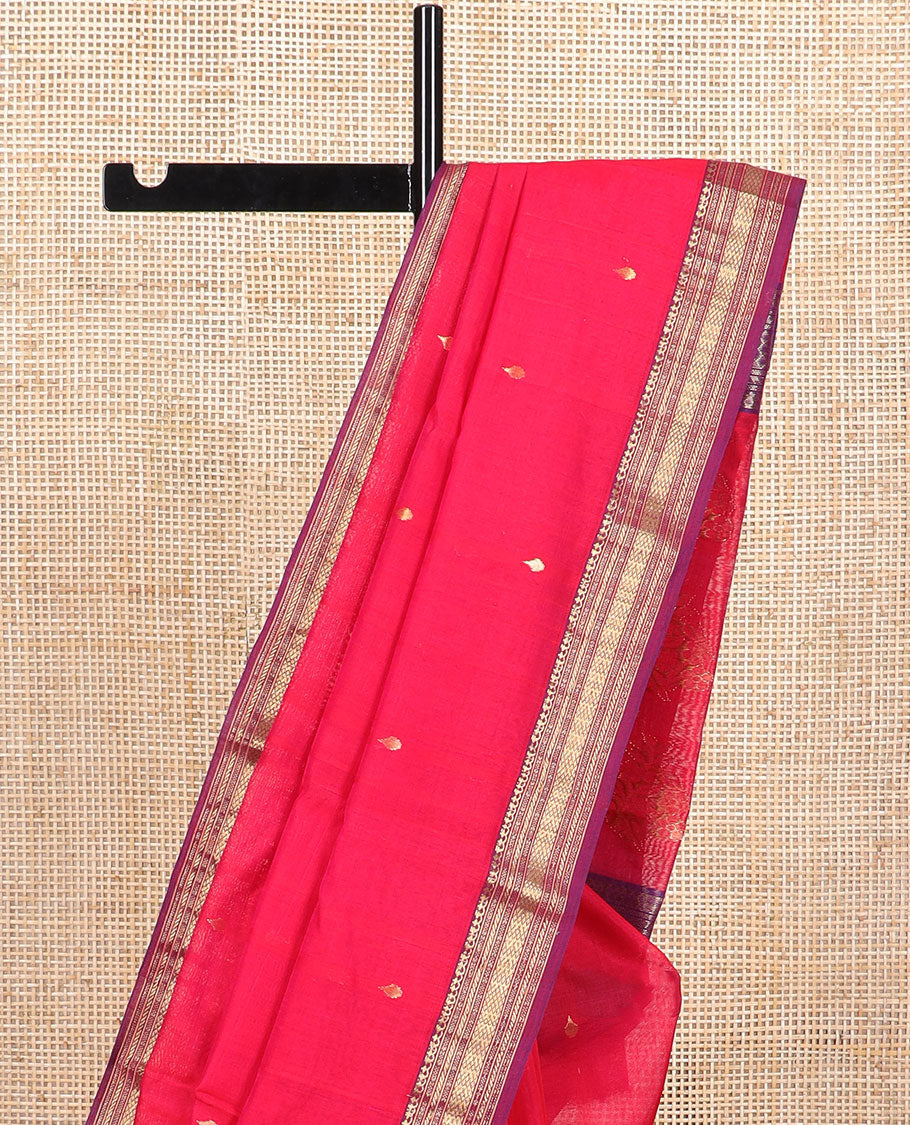 Red motifs chanderi cotton saree with contrast traditional zari design border & floral design pallu