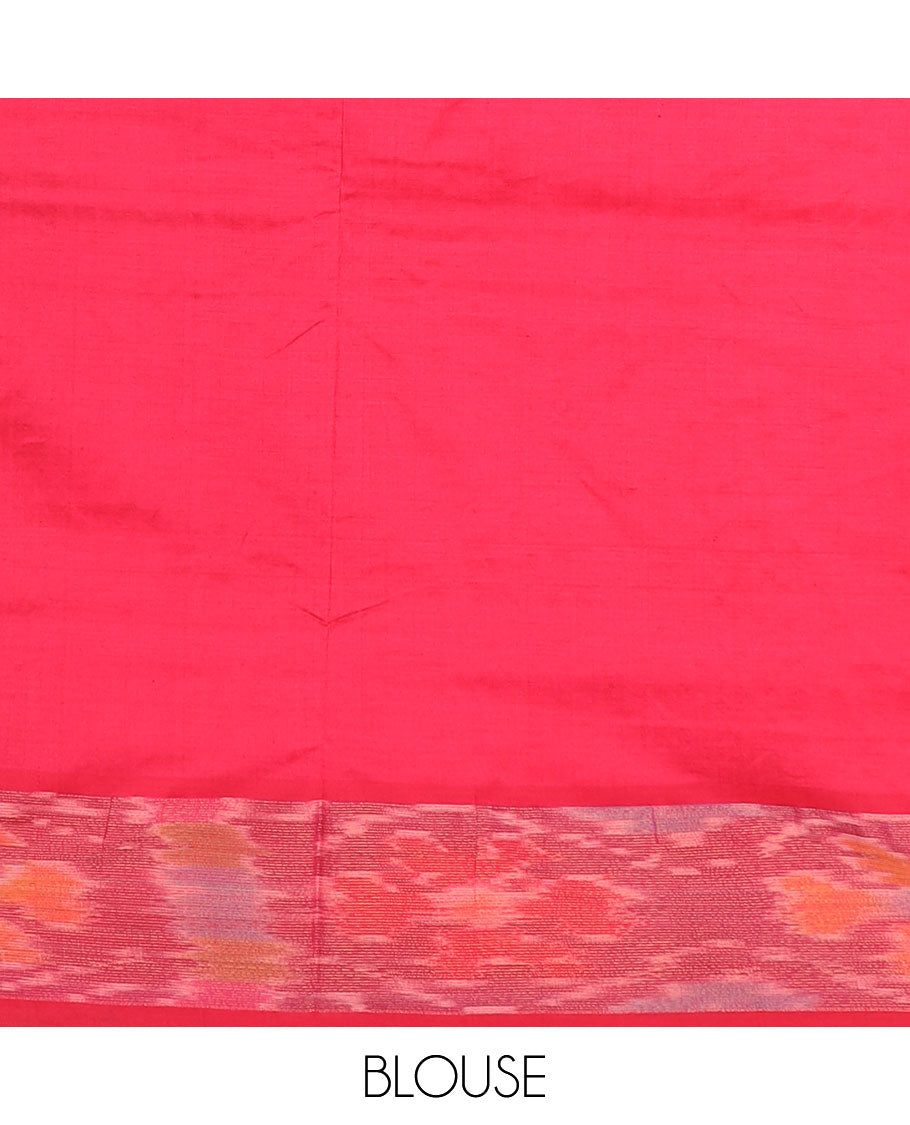 Blue checked poly cotton saree, contrast ikkat border, and striped pallu