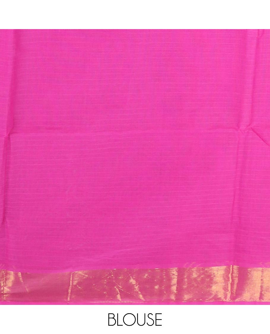 Purple thread vertical striped jute cotton saree, zari border and zari striped pallu
