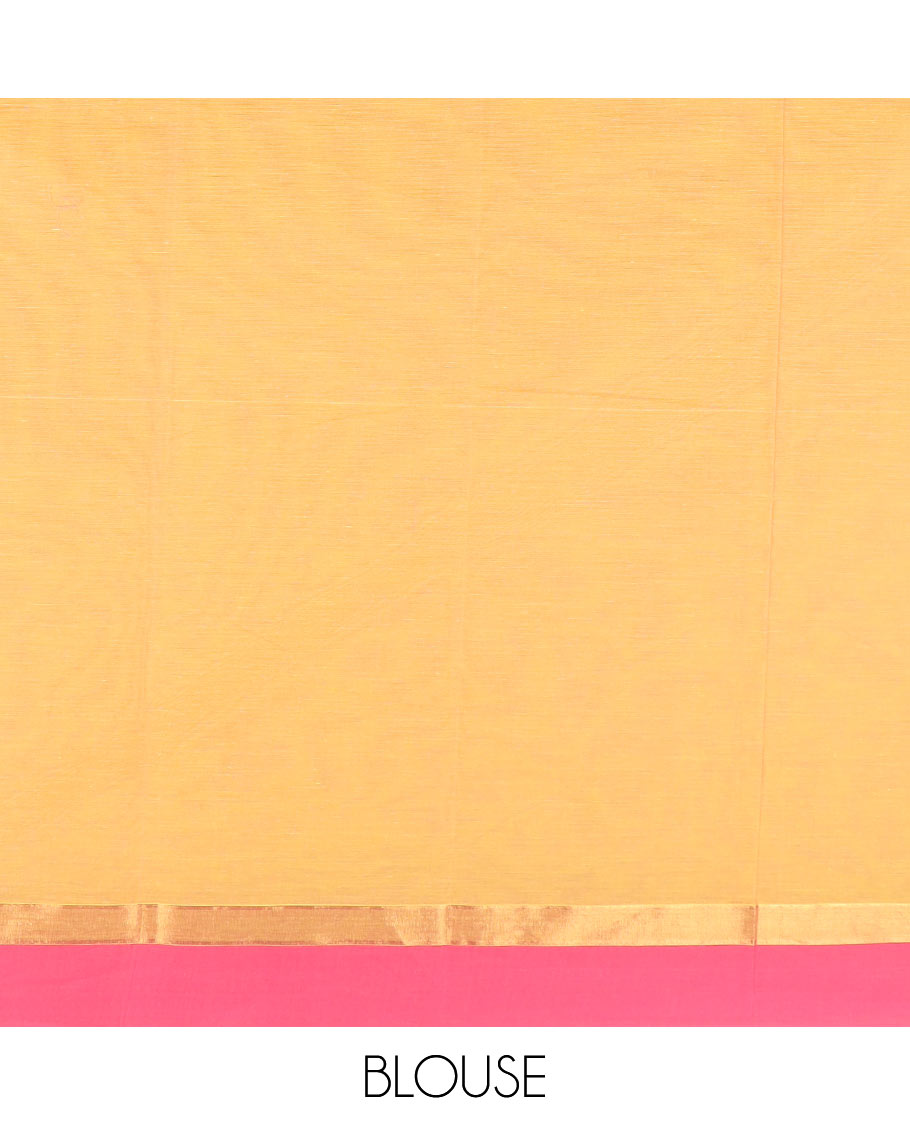 Yellow buttas kanchi cotton saree, contrast plain border, and paisley pallu