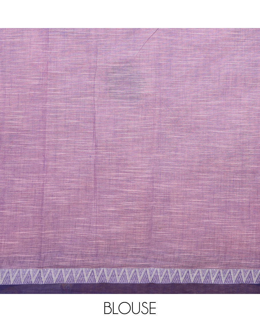 Pink flower and bird motifs printed chirala cotton saree, temple border, and geometric printed pallu