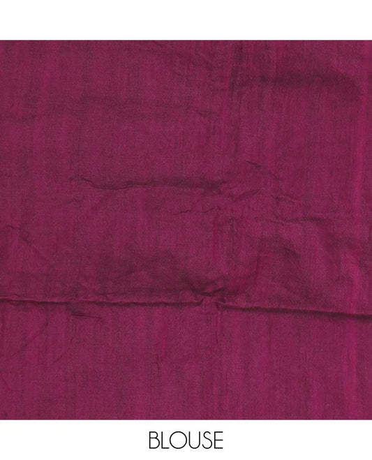 Purple Khadi Cotton Saree Accentuated with Triangle Motifs Embroidery, Pallu Decorated with Triangle Motifs Embroidery, and Paired with a Matching Blouse