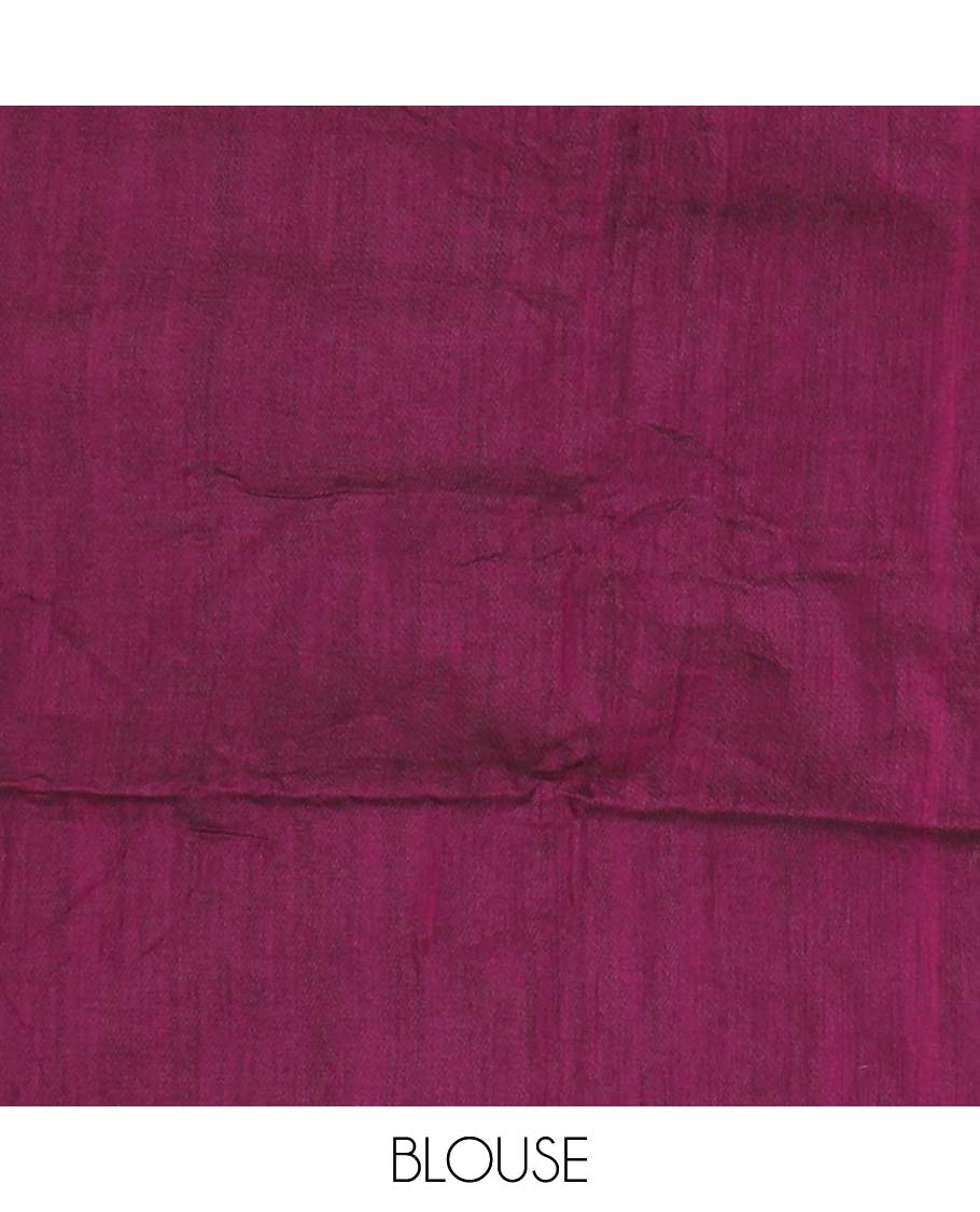Purple Khadi Cotton Saree Accentuated with Triangle Motifs Embroidery, Pallu Decorated with Triangle Motifs Embroidery, and Paired with a Matching Blouse