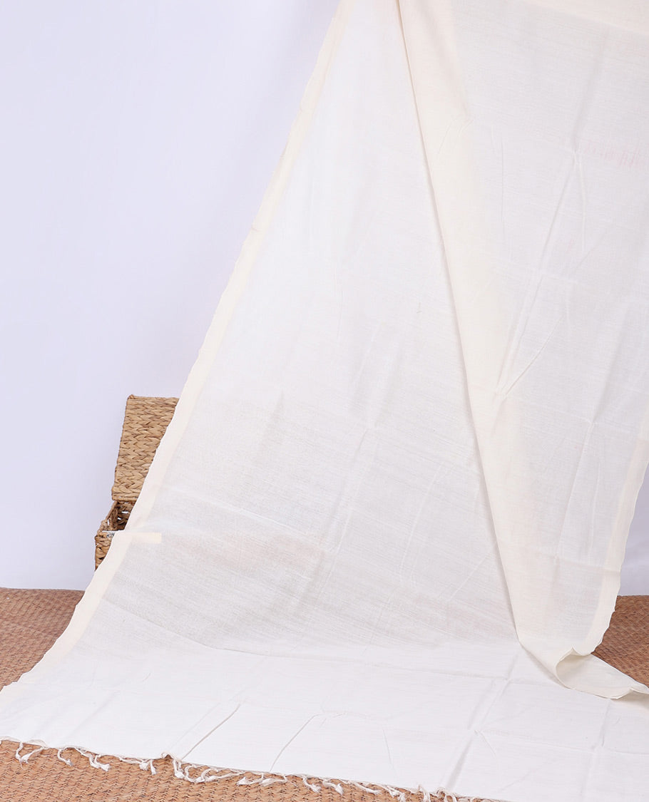 Borderless White plain design khadi cotton saree