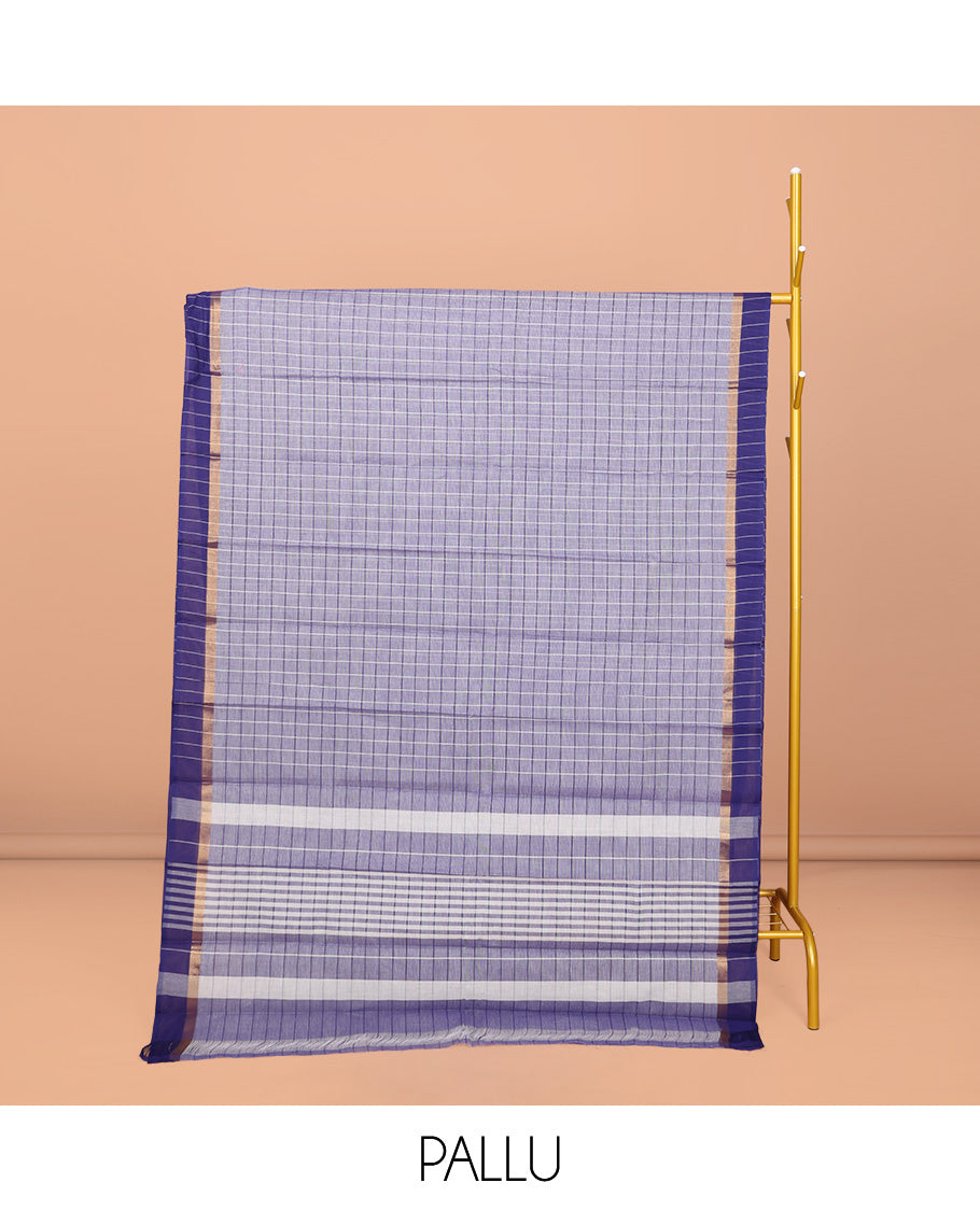 Blue Checked Chirala Cotton Saree, a Contrast Border, Striped Pallu, and a Matching Blouse