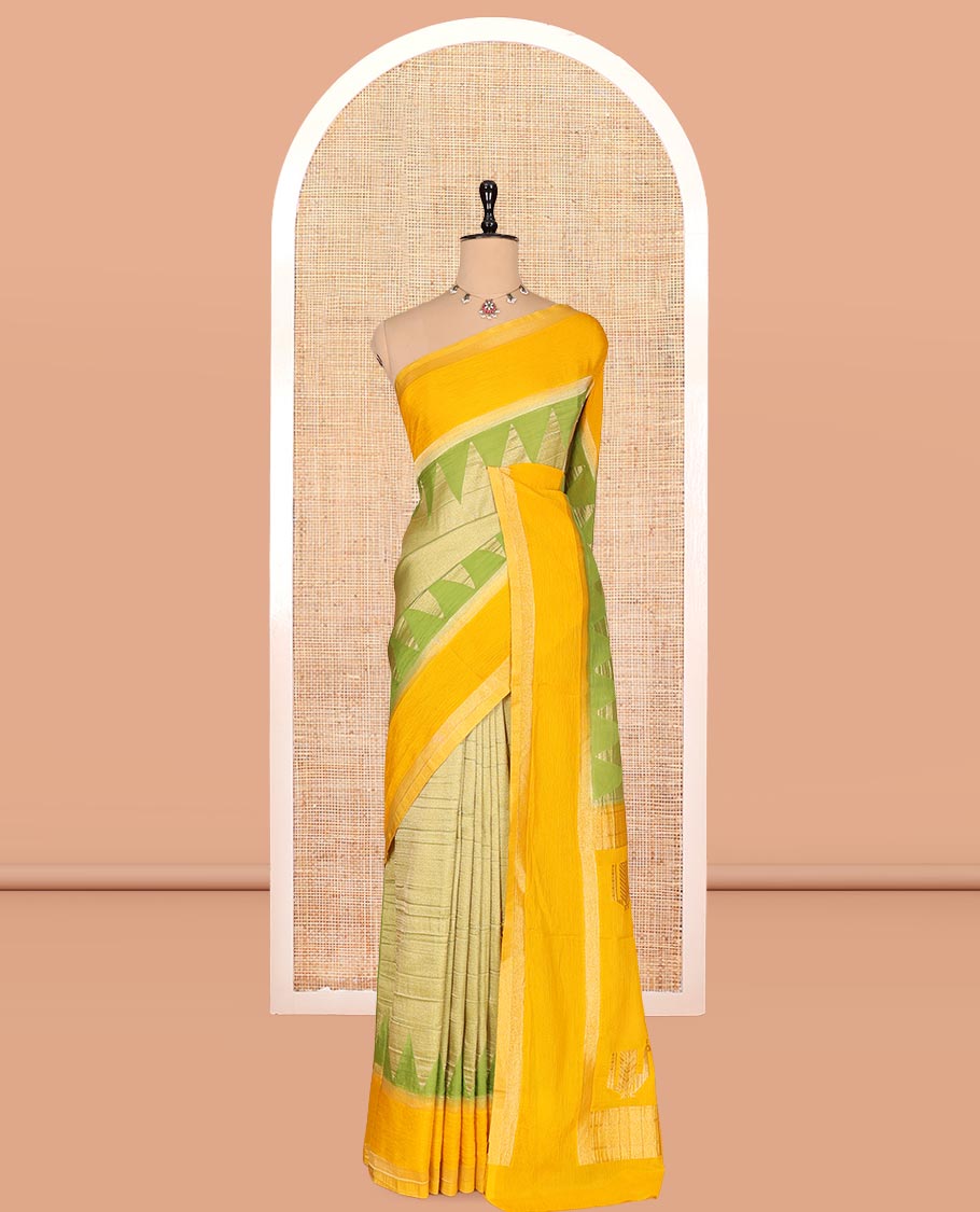 Parrot Green Wrinkle Crepe Saree