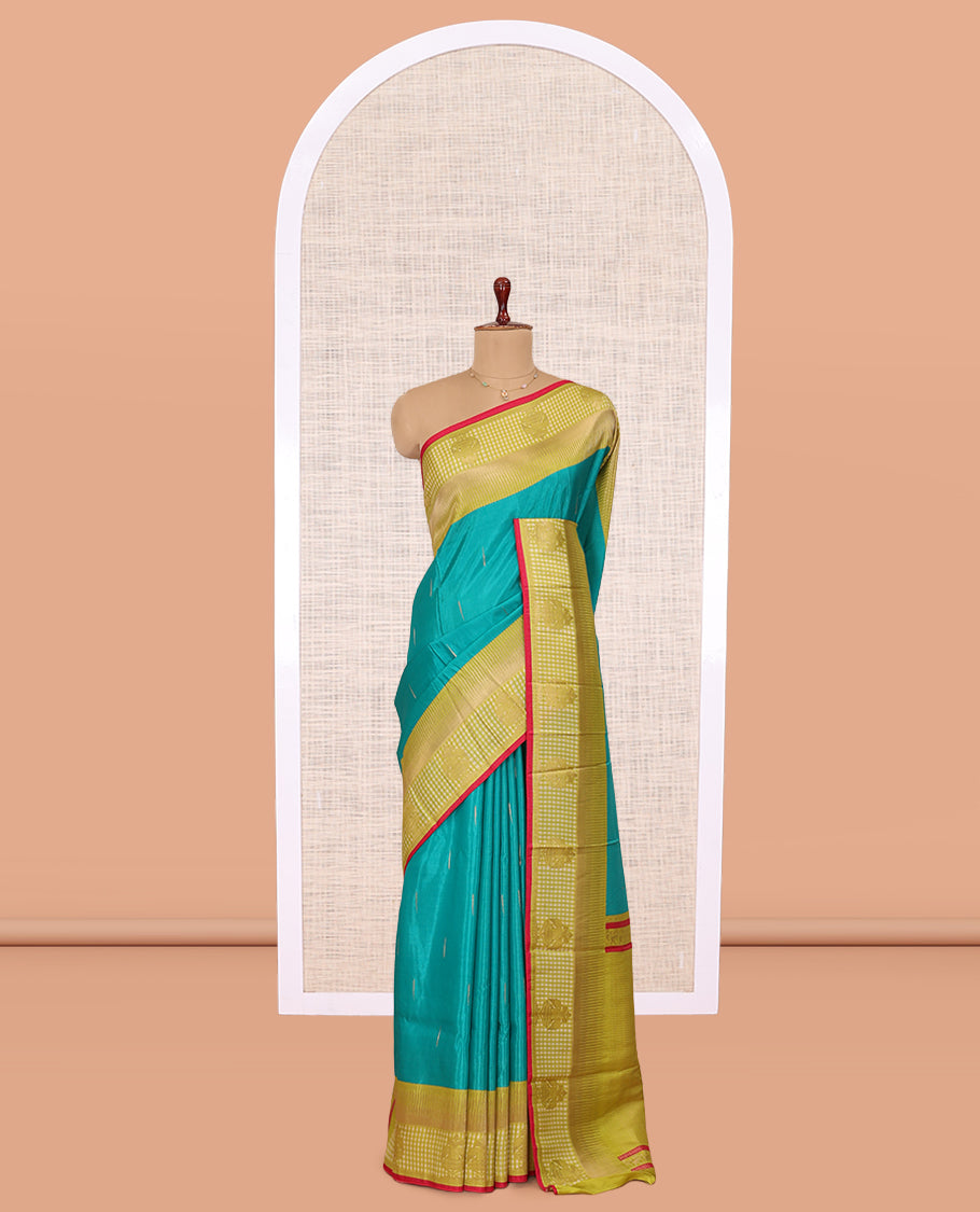Rama Blue Raindrop Butta Semi-Mysore Silk Saree