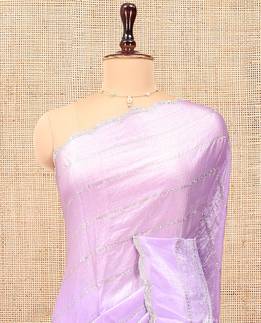 Lavender Designer Saree, Beautified with Stone Lines All Over Its Body, Highlighted by Scallop Stone Work Border, and Paired with a Matching Blouse