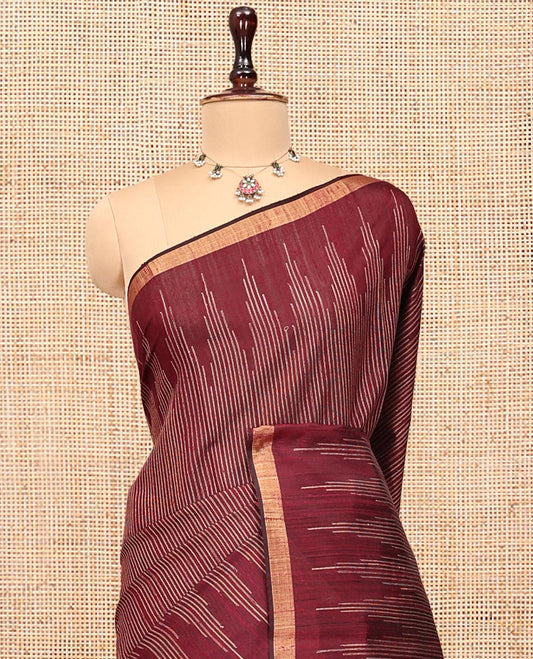 Brown Dupion Silk Saree, Steeped with Stripes, a Self-Temple Zari Border, Gleaming Zari Temple Pallu, and a Matching Blouse