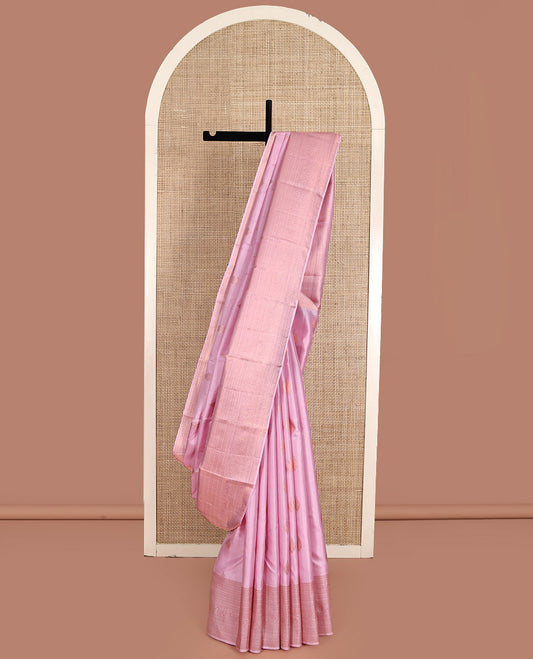 Pink Kanchipuram Silk Saree, Crafted with Zari Buttas All Over Its Body, Highlighted by a Zari Border of Traditional Designs, Intricately Designed Pallu, and Paired with a Matching Blouse