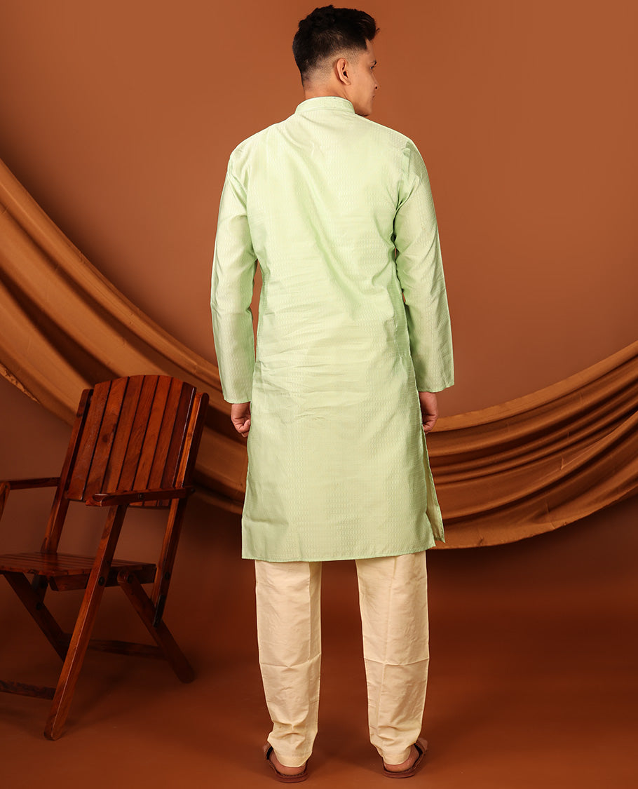Green Sparsely Woven Embossed Full-Sleeved Men's Kurta
