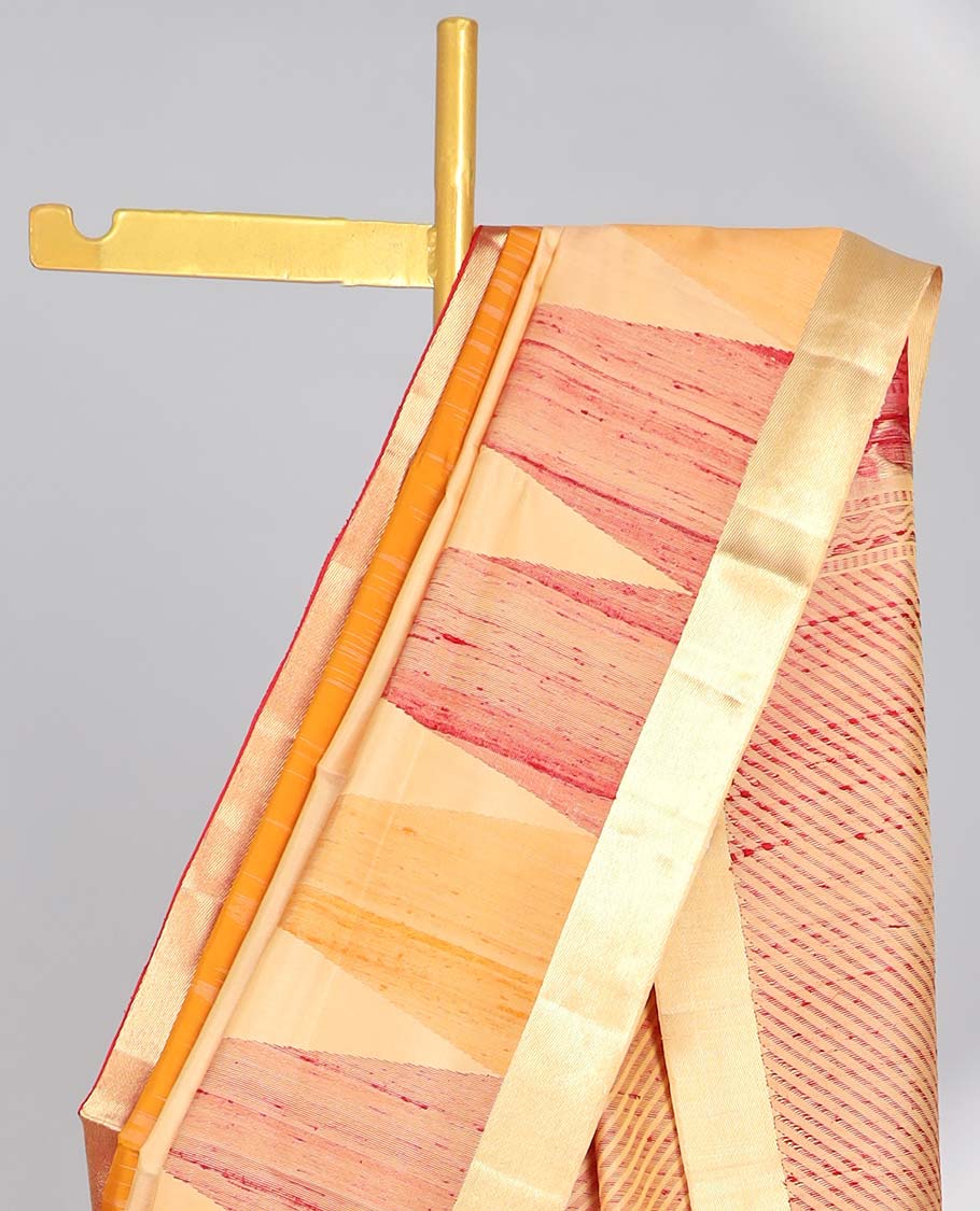 Multi-color soft silk saree with contrast temple border & sptriped pallu