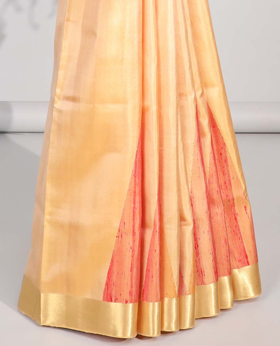 Multi-color soft silk saree with contrast temple border & sptriped pallu