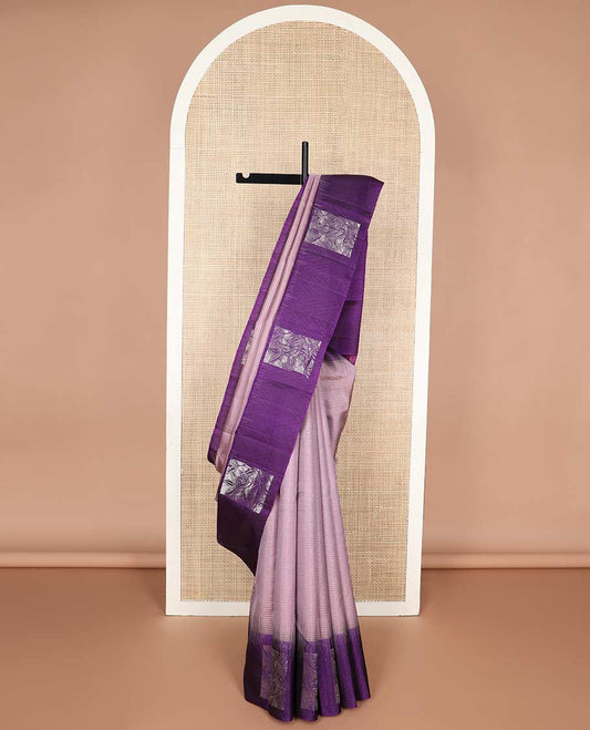 Mauve striped mayuri soft silk saree with contrast geometric design border & argyle design pallu