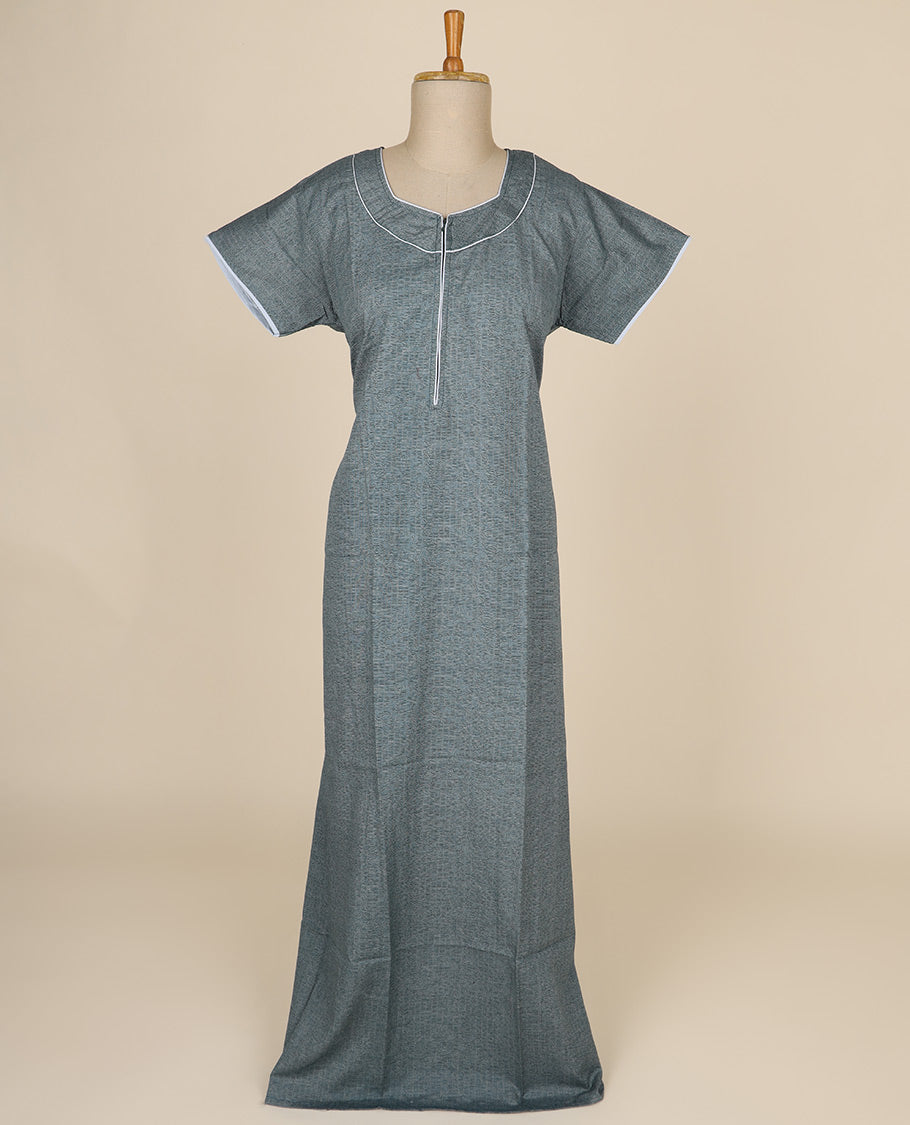 Grey geometric design printed & square neck cotton half sleeve nighty